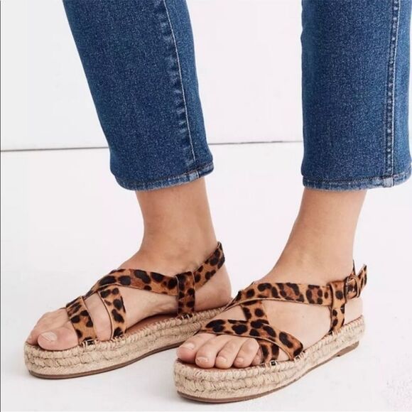MADEWELL | Malia Espadrille Sandals in Leopard Calf Hair Strappy Platform Size 7 - Picture 1 of 11
